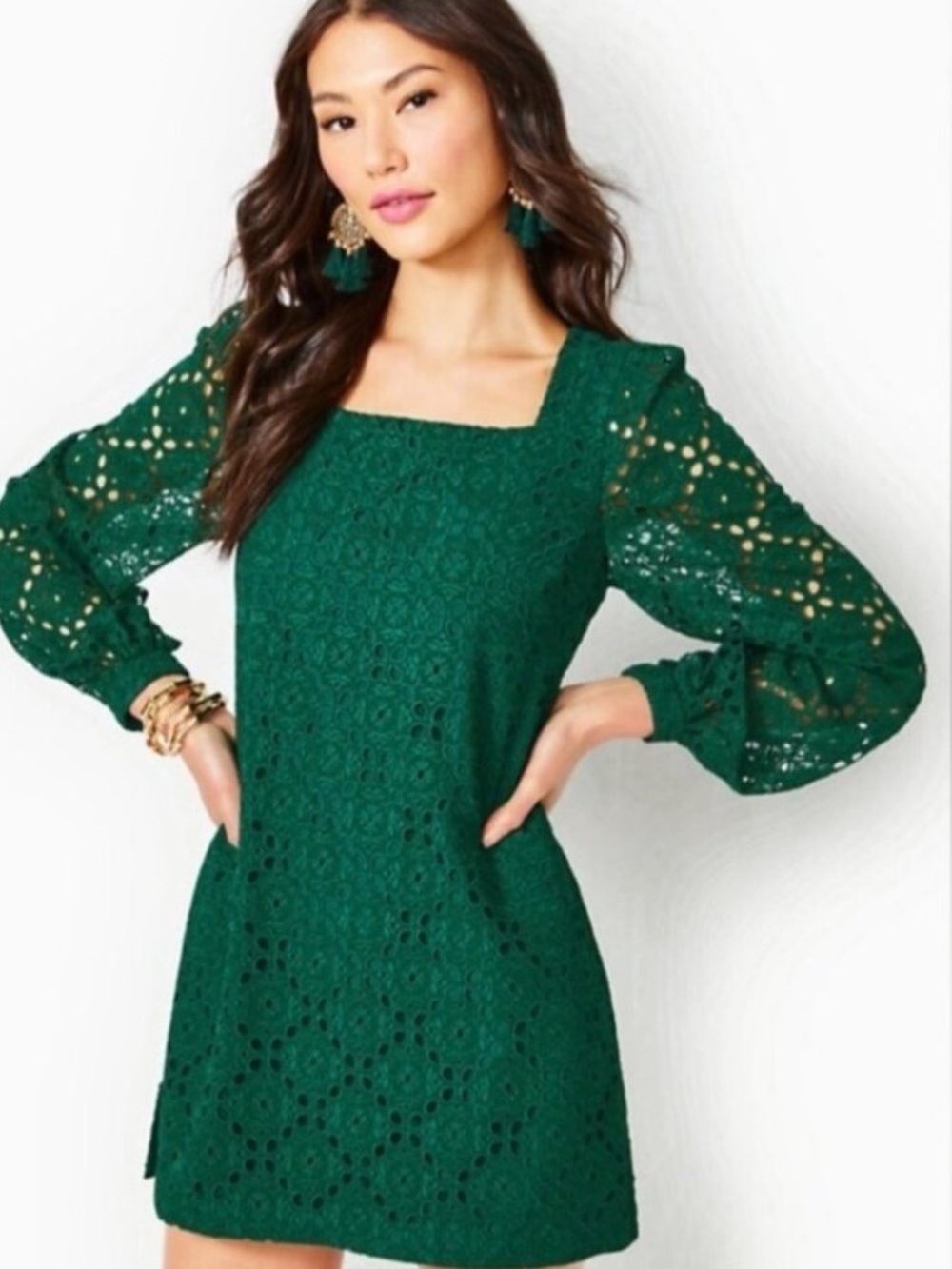 Lilly Pulitzer Sarina Emerald Eyelet Lace Square-Neck Romper